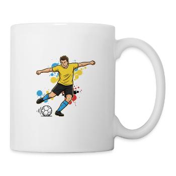 fussballspieler-comic-farbspritzer-gelb - Tasse - Weiß - Rechts