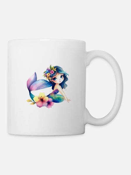 Kleine Meerjungfrau mit Blumen - Tasse - Weiß
