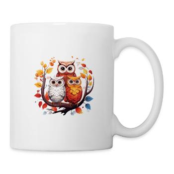 Eulenfamilie Niedliches Eulen-Trio Herbstblätter - Tasse - Weiß - Rechts