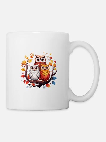 Eulenfamilie Niedliches Eulen-Trio Herbstblätter - Tasse - Weiß