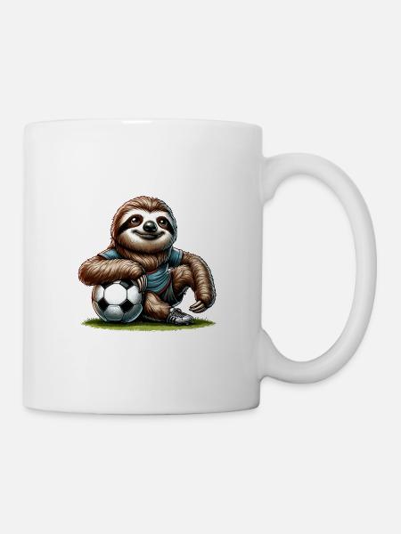 Lustiges Faultier spielt Fussball für - Tasse - Weiß