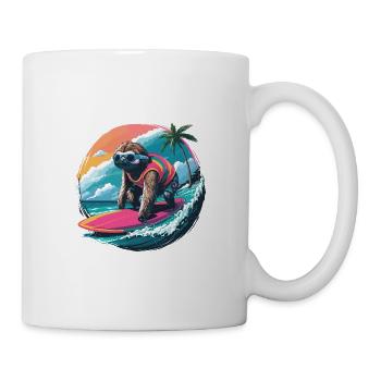 Surfer Faultier Tropischer Strand Welle Surfen - Tasse - Weiß - Rechts