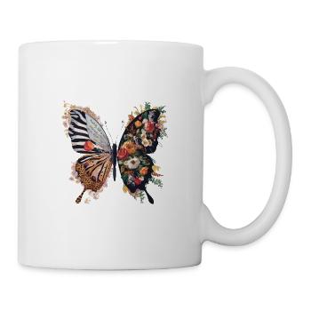 Bunte Blumen Schmetterling Naturliebhaber - Tasse - Weiß - Rechts