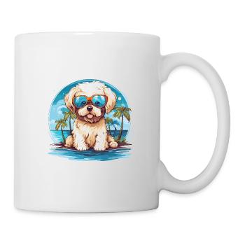 Lustiger Hund mit Sonnenbrille am Strand Urlaub - Tasse - Weiß - Rechts