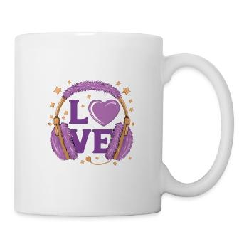 Lila Love Music Kopfhörer mit Sternen und Herz - Tasse - Weiß - Rechts