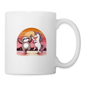 Magisches Faultier Einhorn tanzend Sternenhimmel - Tasse - Weiß - Rechts