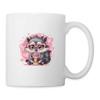 Niedlicher Waschbär Herz-Sonnenbrille Kaffee - Tasse - Weiß - Rechts