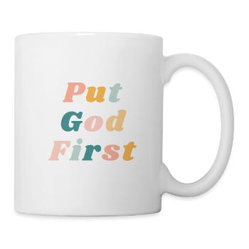 Setzen Sie Gott an die erste Stelle - Happy Colorful Vibe Christian - Tasse - Weiß - Rechts