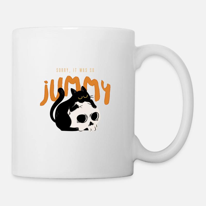 Schwarze Halloween Katze mit Skelett Kopf - Tasse - Weiß