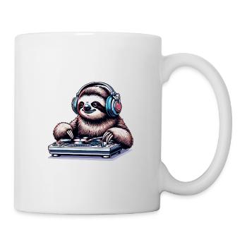 Cooles DJ-Faultier Platten auflegt Kopfhörern - Tasse - Weiß - Rechts