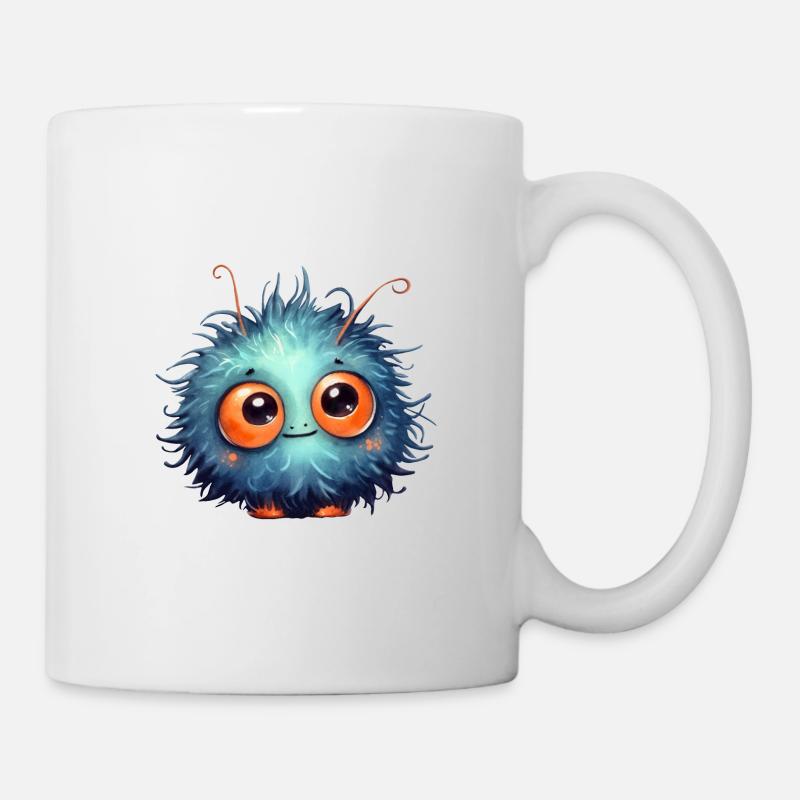 Drôle de monstre poilu avec des yeux écarquillés - Mug blanc - blanc