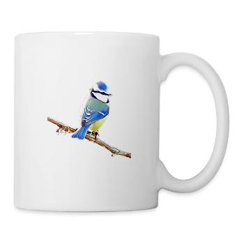 Blau – Vogelillustration - Tasse - Weiß - Rechts