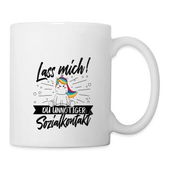 Lass mich unnötiger Sozialkontakt Einhorn Humor - Tasse - Weiß - Rechts