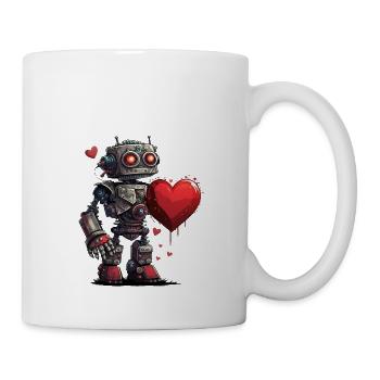 Roboter hält ein Herz Valentinstag Liebe Pärchen - Tasse - Weiß - Rechts