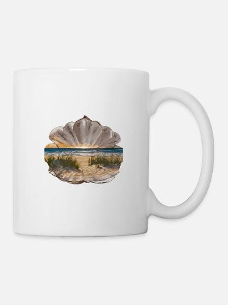 Muschel Strand Szene Serene Ozean Landschaft - Tasse - Weiß