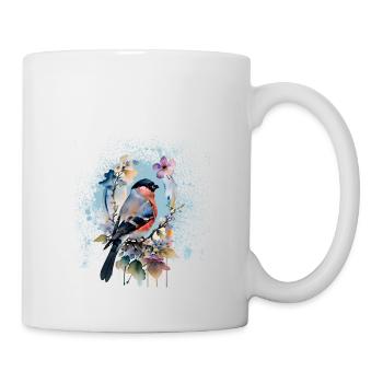 vogel,fink,aquarell,wildblumen,blumen - Tasse - Weiß - Rechts