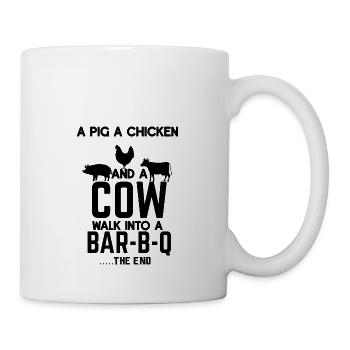 Un cochon, un poulet et une vache entrent dans un B - Mug blanc - blanc - Droite