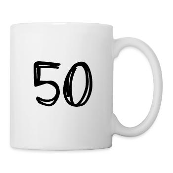 50. 50 JAHRE. 50-jähriges JUBILÄUM. GEBURTSTAG 50 JAHRE. - Tasse - Weiß - Rechts