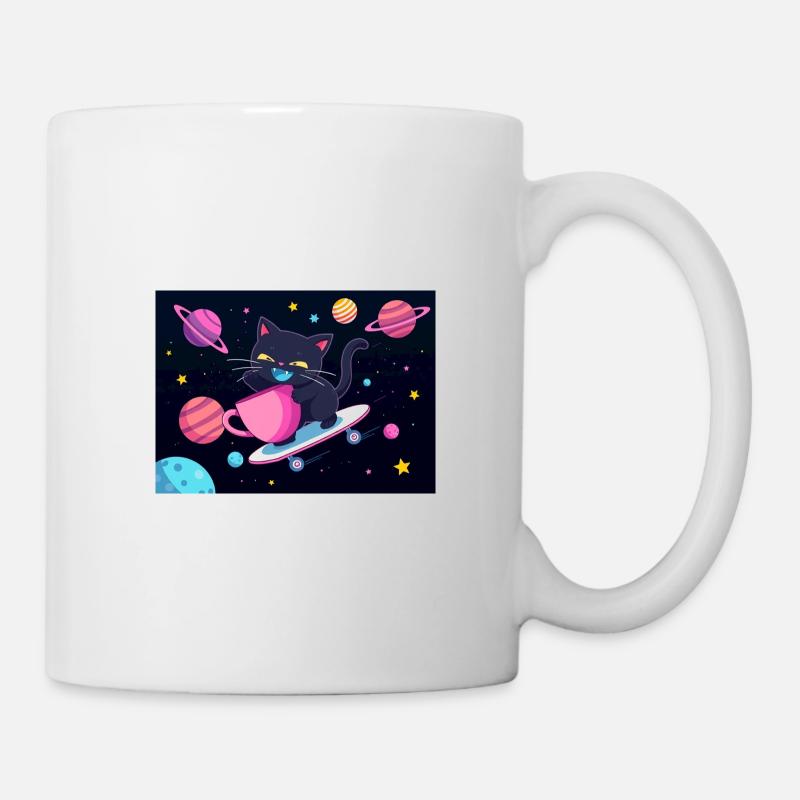 Galaxie Nuit Skateboard Chat - Mug blanc - blanc