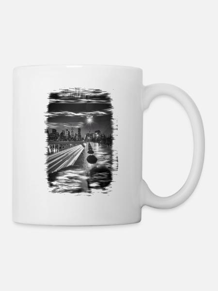 City New York Night USA Skyline Stadt - Mug - white