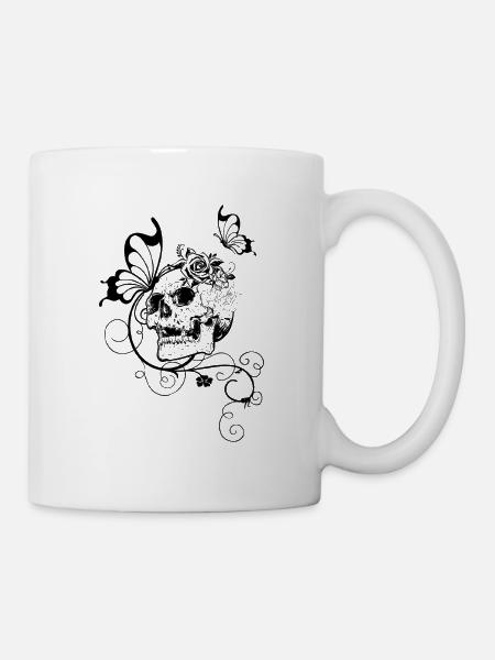 Skull with roses and butterflies - Mug - white