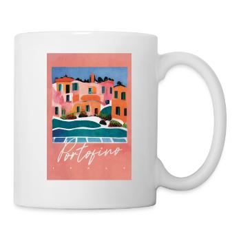 Portofino Architecture Retro Travel Poster - Mug - white - Right