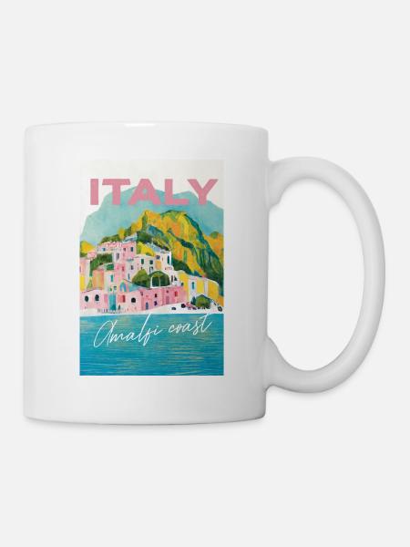 Amalfi Coast Pastel Gouache Italien Reiseplakat - Tasse - Weiß