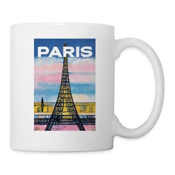Eiffel Tower Paris Pink Sunset Reiseplakat Retro - Tasse - Weiß - Rechts