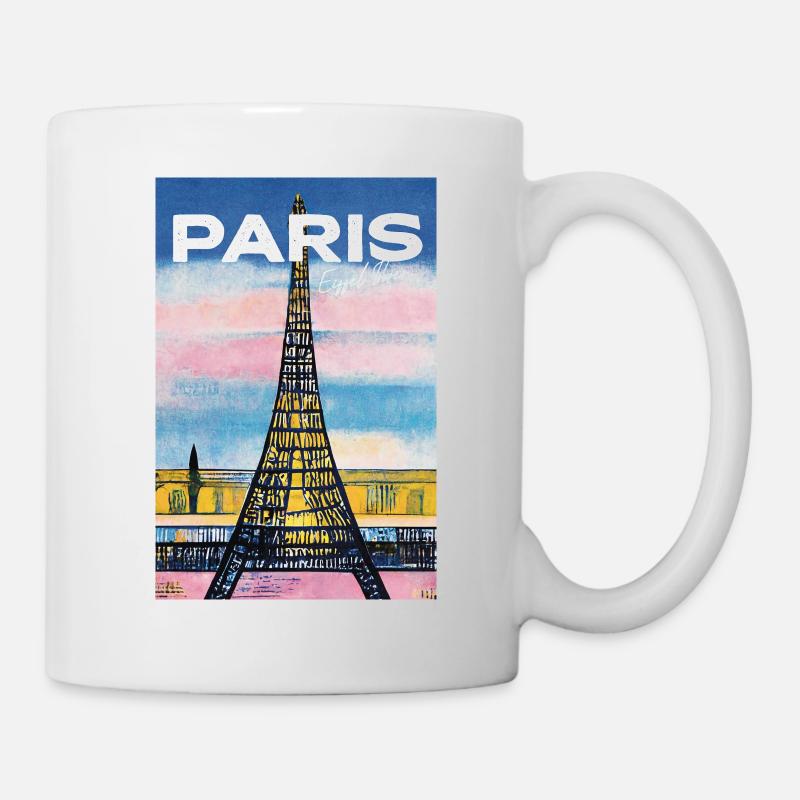 Tour Eiffel Paris Rose Coucher de Soleil Affiche de Voyage Rétro - Mug blanc - blanc
