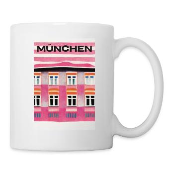 Munich Pink House Architecture Travel Poster Retro - Mug - white - Right