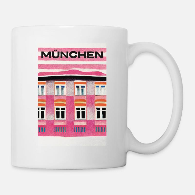 Munich Pink House Architecture Reiseplakat Retro - Tasse - Weiß