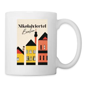 Nikolaiviertel Berlin Houses Reiseplakat Retro - Tasse - Weiß - Rechts
