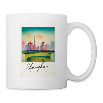Shanghai Morning Aquarelle Voyage Affiche Rétro - Mug blanc - blanc - Droite
