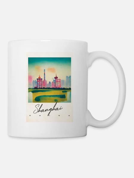 Shanghai Morning Aquarell Reiseposter Retro - Tasse - Weiß