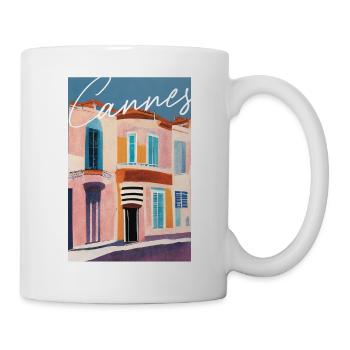 Sunny Day in Cannes Street Travel Poster Retro - Mug - white - Right