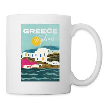 Sun over Mykonos Griechenland Reiseplakat Retro - Tasse - Weiß - Rechts