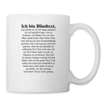 Blindtext Schriftblock Geschichte - Grafikdesigner - Tasse - Weiß - Rechts
