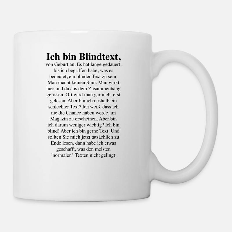 Blindtext Schriftblock Geschichte - Grafikdesigner - Tasse - Weiß