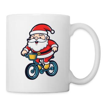 Weihnachtsmann Fahrrad Comic Weihnachten - Tasse - Weiß - Rechts