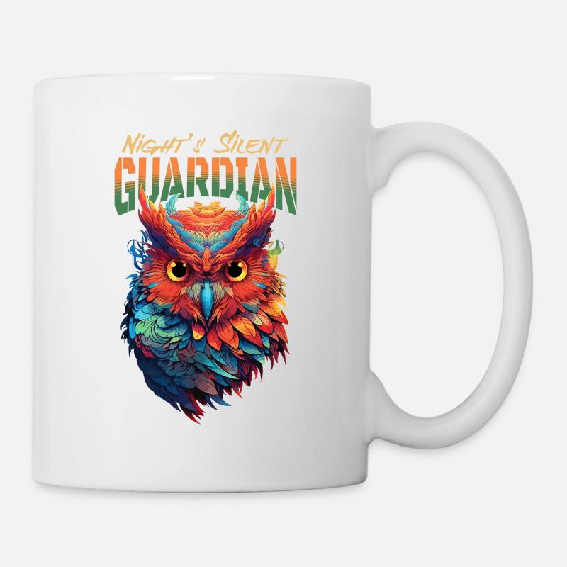 Eule Vogel Wächter Nacht Natur Mystisch Bunt Kunst - Tasse - Weiß