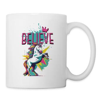 Einhorn Glaube Vintage Retro Bunt Modern Trend - Tasse - Weiß - Rechts