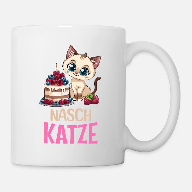 Naschkatze Katze Torte Kuchen Naschen Backen Süß - Tasse - Weiß