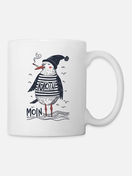 Moin Möwe Matrose Kapitän Seemann Nordsee Ostsee - Tasse - Weiß