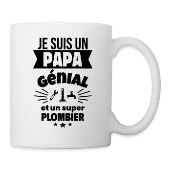 Papa génial & plombier – idée fête des pères - Mug blanc - blanc - Droite