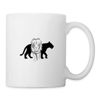 Löwe mit Silhouette von Löwin - Tasse - Weiß - Rechts