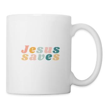 Jesus Saves - Happy Colorful Vibe Christian - Mug - white - Right