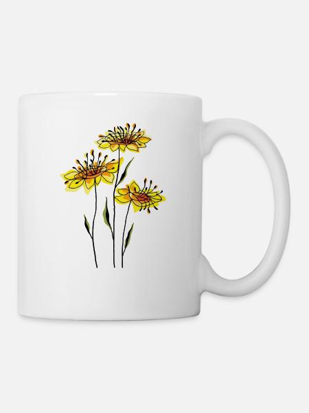 gelbe Blumen - Tasse - Weiß