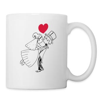 Cartoon bride and groom heart bride groom wedding marriage - Mug - white - Right