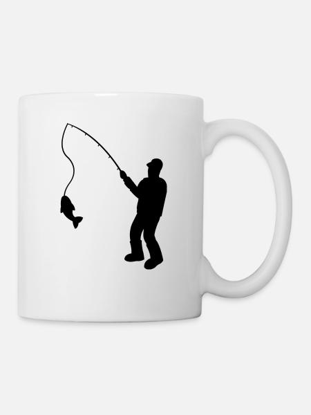 Fischer mit Angelrute und Fisch - Tasse - Weiß