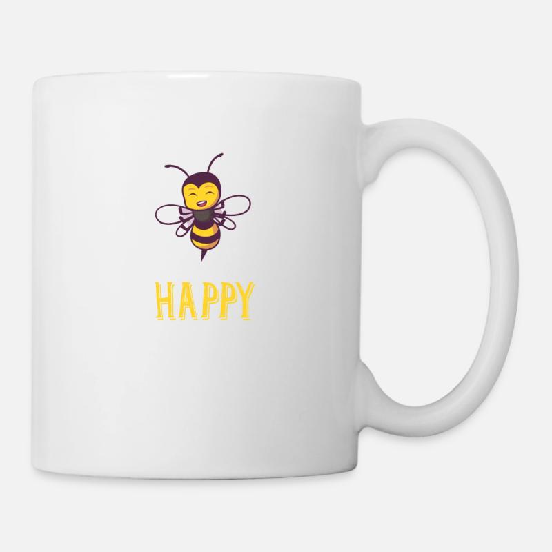 bee happy glückliche Biene die sich freut Geschenk - Tasse - Weiß